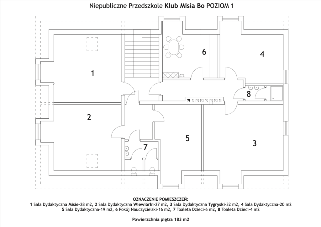 Schemat Przedszkola Publicznego Klub Misia Bo w Piasecznie poziom 1